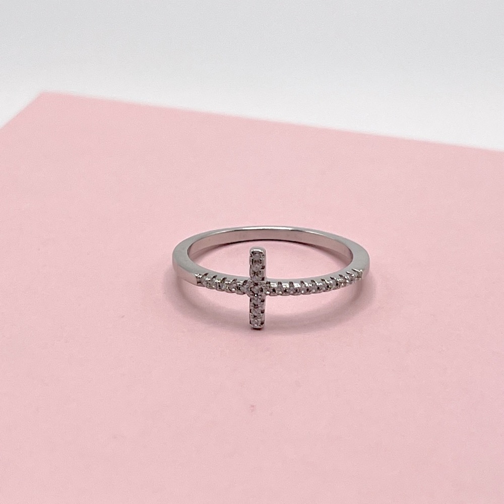 Sale $24 . 925 Sterling Silver Sideways Cz Cross Ring - Picture 16 of 17